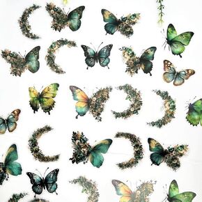 30pcs PET Transparent Butterfly Moon Flower Vinyl Stickers Decals Bulk for Scrapbooking Resin Wood Crafts Arts Cars Walls Vehicles Kitchen Bedroom (Blue)