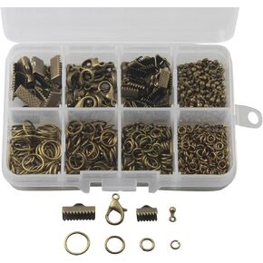 1 Box 8 Styles Jewelry Making Kit Open Jump Rings, Lobster Claw Clasps, Ribbon Clamp End, Drop Ends Pieces for Jewelry Making Bracelet Necklace Art Crafts (Antique Bronze)