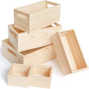 Aweyka 6 Packs Unfinished Wood Box in 5 Sizes Rustic Handles Wooden Box Storage Organizer Container Craft Box Nesting Treasure Boxes for Crafts Home Table Decoration in Saudi Arabia