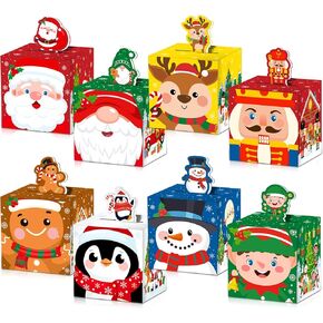 Zhanmai 48 Pcs Christmas Gift Boxes 3D Xmas Treat Box Santa Snowman Elk Candy Boxes Christmas Xmas Paper Cookie Gift Box Containers for Holiday Party Supply, 3.94 x 3.94 x 3.94 Inch(Classic)