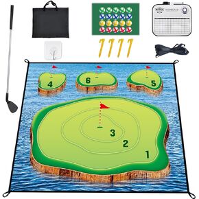Losbenco Golf Chipping Game Mat, Casual Golf Game Set with 20 Golf Balls, Over 6 FT Golf Hitting Game Mat, Mini Golf Practice Mat for Adults Kids Family Outdoor Indoor Backyard Play in Kuwait