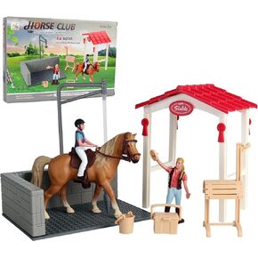 مجموعة ألعاب RCOMG Horse Stable Playset للأولاد والبنات الذين تتراوح أعمارهم بين 5-12 عامًا، مجموعة لعب نادي الخيول 11 قطعة مع شخصيات وإكسسوارات الحصان، لعبة تعليمية محاكاة مجموعة حظيرة الخيول (0633A)