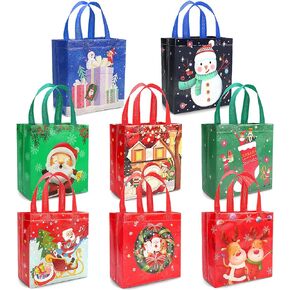 Christmas Gift Bags, 8Pcs Christmas Treat Bags, Christmas Tote Bags, Reusable Non-Woven Christmas Bags Goodie Bags with Handles for Gifts Xmas Party Holiday Favors Party Supplies in Saudi Arabia
