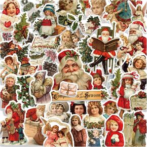 100 Pcs Christmas Stickers Non-Repeating Retro Santa Claus Stickers Christmas Decoration,Waterproof Holiday Stickers for Scrapbook,Cards,Junk Journals, Laptop,Water Bottles (Santa 100 Pcs) in Kuwait