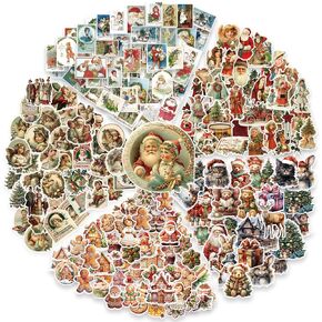 100 Pcs Christmas Stickers Non-Repeating Retro Santa Claus Stickers Christmas Decoration,Waterproof Holiday Stickers for Scrapbook,Cards,Junk Journals, Laptop,Water Bottles (Santa 100 Pcs)