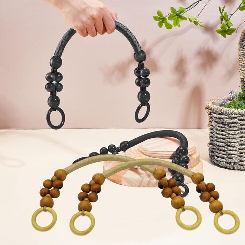 SUPERFINDINGS 4 قطع من مقابض الحقائب الخشبية المطرزة بلونين من حبل النايلون ومقابض المحفظة مقاس 47 سم مقابض بديلة على شكل حرف U لصنع الحقائب وحقيبة الكتف بنفسك in Kuwait