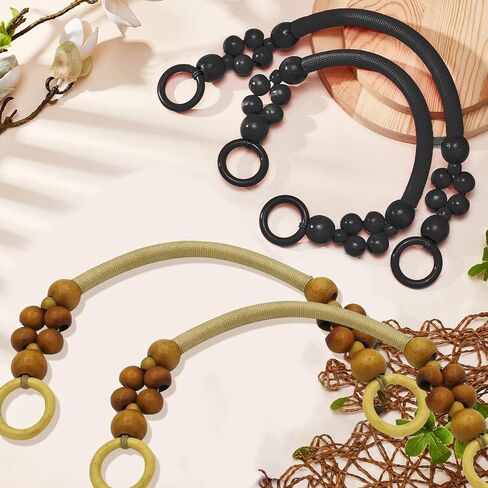 SUPERFINDINGS 4 قطع من مقابض الحقائب الخشبية المطرزة بلونين من حبل النايلون ومقابض المحفظة مقاس 47 سم مقابض بديلة على شكل حرف U لصنع الحقائب وحقيبة الكتف بنفسك in Kuwait