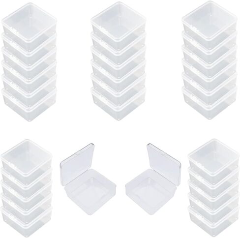 حاويات صندوق تخزين بلاستيكية شفافة صغيرة مربعة الشكل من جودما، 4 قطع مع أغطية مفصلية للأشياء الصغيرة والمشروعات اليدوية الأخرى (4.92 × 4.92 × 1.38 بوصة) in Kuwait