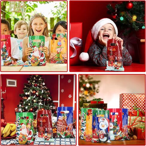 Hotop 150 Pieces Christmas Bags Snacks Xmas Plastic Party Favor with Handles Gift Wrap Goodie for Holiday Goody Decoration Supplies, 6 Styles in Saudi Arabia