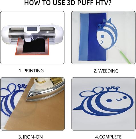 Guangyintong 3D Puff Heat Transfer Vinyl - 12 بوصة × 8 أقدام منتفخ HTV فينيل - حديد منتفخ على لفافة الفينيل للقمصان (أبيض) in Kuwait