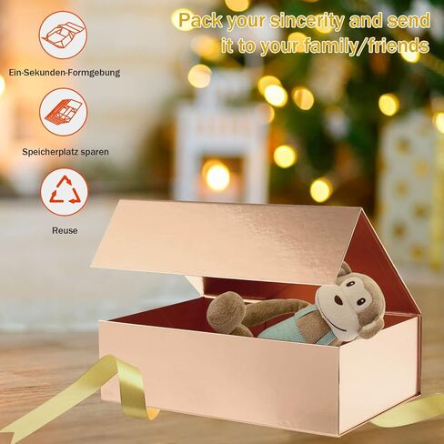 REJODA 2 حزمة من علب هدايا عيد الميلاد مع أغطية مغناطيسية، صندوق هدايا ذهبي وردي للهدايا مع شريط، صندوق اقتراح وصيفة العروس، أعياد الميلاد، هدايا الزفاف، تغليف هدايا فاخرة للنساء in Kuwait