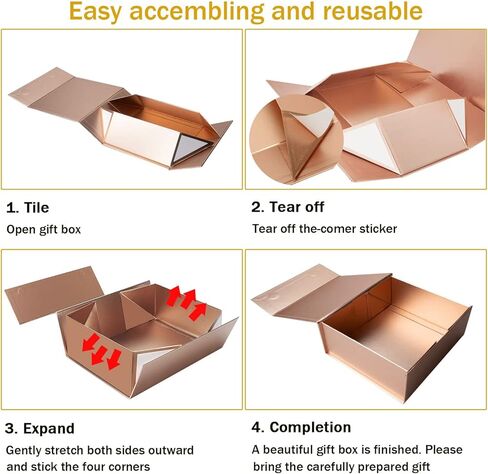 REJODA 2 حزمة من علب هدايا عيد الميلاد مع أغطية مغناطيسية، صندوق هدايا ذهبي وردي للهدايا مع شريط، صندوق اقتراح وصيفة العروس، أعياد الميلاد، هدايا الزفاف، تغليف هدايا فاخرة للنساء in Kuwait