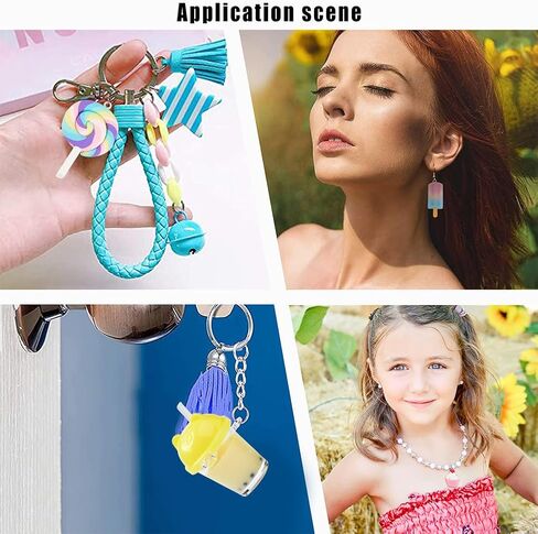 SUNNYCLUE DIY 36PCS الحليب الشاي مفتاح سلسلة صنع عدة قوس قزح مصاصة الراتنج المعلقات مع حلقات المفاتيح سبليت وخواتم تقسيم لحلق سوار قلادة مفتاح سلسلة مجوهرات الحرف صنع in Kuwait
