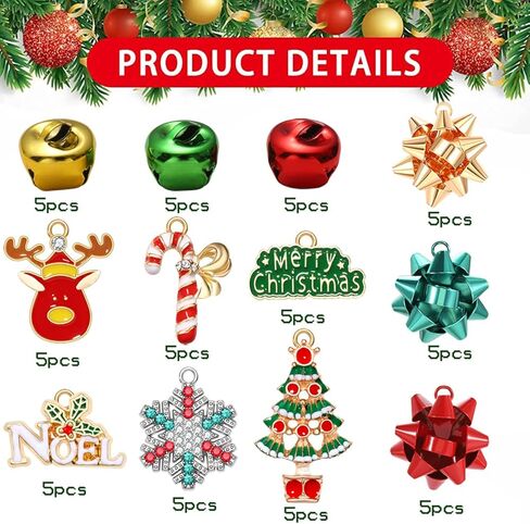 خرز الكريسماس لصنع المجوهرات على شكل ندفة ثلج لطيفة وشجرة عيد الميلاد والرنة وقصب الحلوى لعطلة اكس ماس والاقراط والاساور والمجوهرات in Kuwait