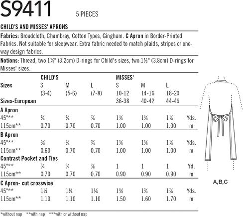 Simplicity Patterns S-L, Sizes in Saudi Arabia