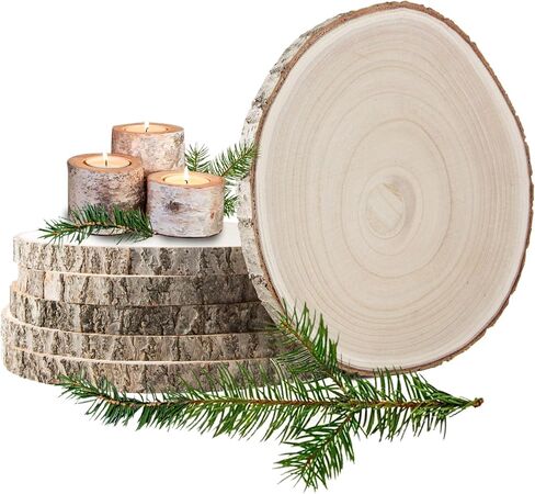 شرائح خشبية كبيرة 12-13 بوصة 6 قطع خشبية دائرية للقطع المركزية 12-13 بوصة أقراص خشبية مستديرة شرائح خشبية غير مكتملة للقطع المركزية/الحرف اليدوية/الديكور/زينة عيد الميلاد in Kuwait
