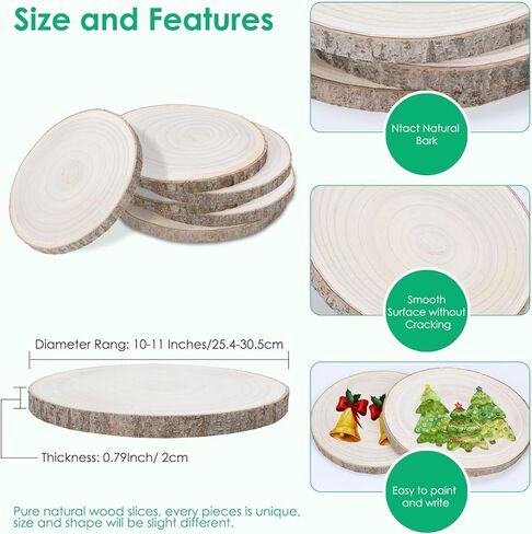 شرائح خشبية كبيرة 12-13 بوصة 6 قطع خشبية دائرية للقطع المركزية 12-13 بوصة أقراص خشبية مستديرة شرائح خشبية غير مكتملة للقطع المركزية/الحرف اليدوية/الديكور/زينة عيد الميلاد in Kuwait