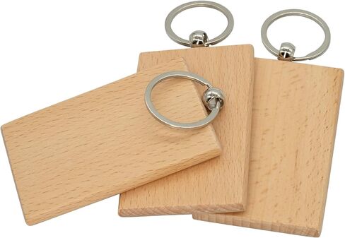 فراغات نقش خشبية مستطيلة كبيرة، فراغات خشبية فارغة، علامة مفاتيح خشبية مع سلسلة مفاتيح حوالي 3.3 * 2.1 بوصة (10 عبوات) in Kuwait