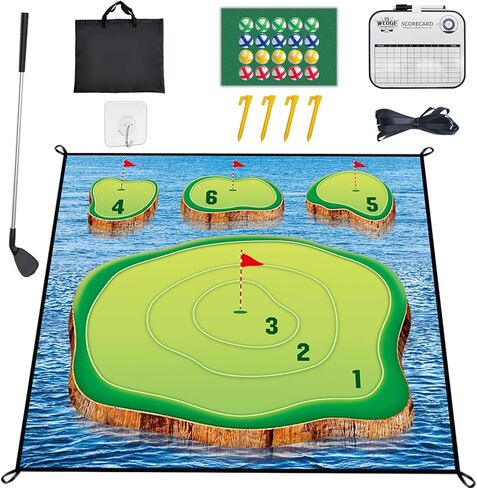 Losbenco Golf Chipping Game Mat, Casual Golf Game Set with 20 Golf Balls, Over 6 FT Golf Hitting Game Mat, Mini Golf Practice Mat for Adults Kids Family Outdoor Indoor Backyard Play in Kuwait