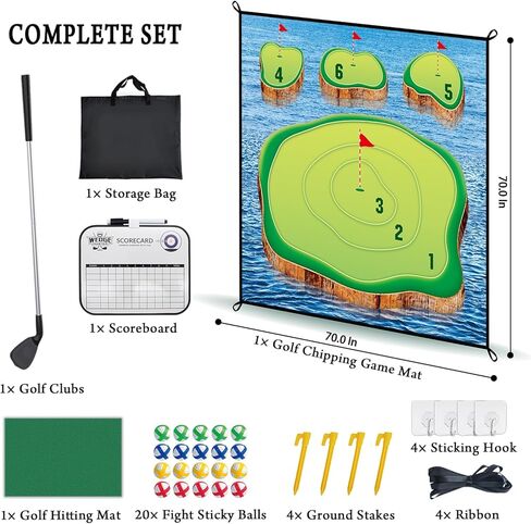 Losbenco Golf Chipping Game Mat, Casual Golf Game Set with 20 Golf Balls, Over 6 FT Golf Hitting Game Mat, Mini Golf Practice Mat for Adults Kids Family Outdoor Indoor Backyard Play in Kuwait