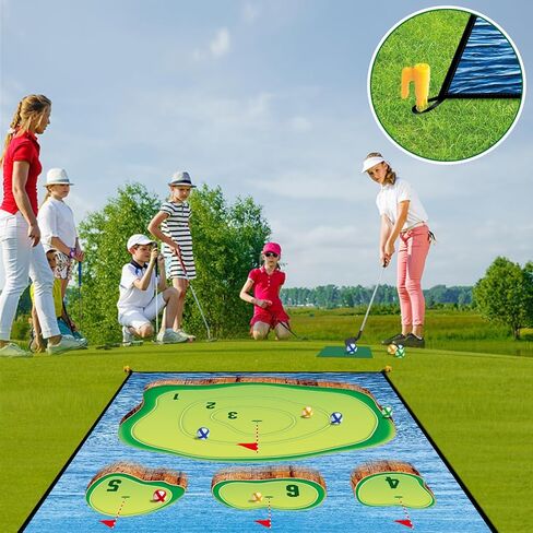 Losbenco Golf Chipping Game Mat, Casual Golf Game Set with 20 Golf Balls, Over 6 FT Golf Hitting Game Mat, Mini Golf Practice Mat for Adults Kids Family Outdoor Indoor Backyard Play in Kuwait