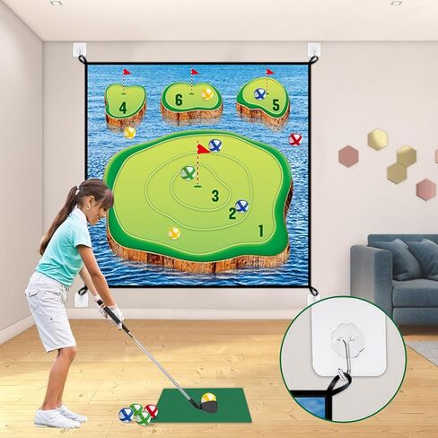 Losbenco Golf Chipping Game Mat, Casual Golf Game Set with 20 Golf Balls, Over 6 FT Golf Hitting Game Mat, Mini Golf Practice Mat for Adults Kids Family Outdoor Indoor Backyard Play in Kuwait