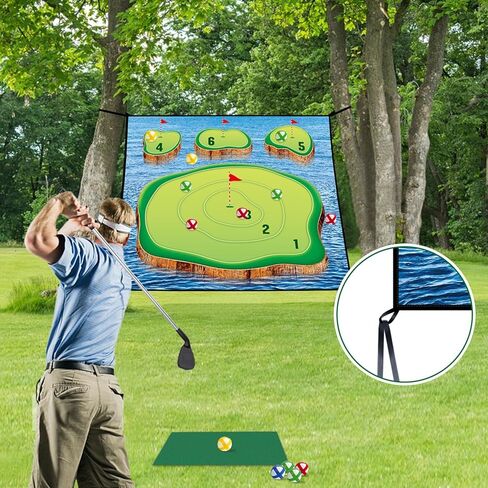 Losbenco Golf Chipping Game Mat, Casual Golf Game Set with 20 Golf Balls, Over 6 FT Golf Hitting Game Mat, Mini Golf Practice Mat for Adults Kids Family Outdoor Indoor Backyard Play in Kuwait