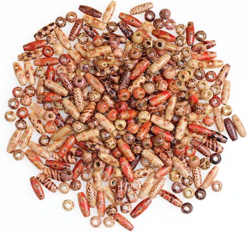 300 قطعة من الخرز الخشبي المطلي المختلط، خرز خشبي من BetterJonny Barrel خرز خشبي فضفاض للشعر، صناعة يدوية لقلادة المجوهرات مشروع الحرف اليدوية (16 مم، 12 مم، 10 مم) in Kuwait