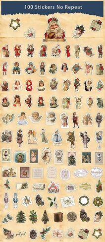 100 Pcs Christmas Stickers Non-Repeating Retro Santa Claus Stickers Christmas Decoration,Waterproof Holiday Stickers for Scrapbook,Cards,Junk Journals, Laptop,Water Bottles (Santa 100 Pcs) in Kuwait