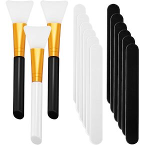 15 Pieces Reusable Stir Sticks Sets Include 12 Pieces Resin Sticks Stirring Makeup Stick and 3 Pieces Silicone Epoxy Brushes for Mixing Resin Epoxy Liquid Facial Cover Paint Making DIY (Black, White)