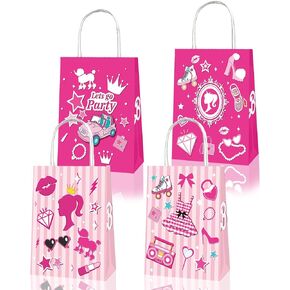 25 قطعة من حقائب الهدايا الوردية من Aoerfes، حقائب هدايا للأميرات، حقائب هدايا للحفلات باللون الوردي الساخن مع مقابض للفتيات، حقائب هدايا للحفلات ذات طابع الأميرات in Kuwait