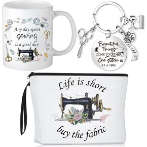 Inbagi 3 Pcs Sewing Gifts for Seamstress Women Cosmetic Bag Quilting Coffee Mug 11 oz Quilter Keychain Funny Gifts for Quilters Sewing Lovers in Saudi Arabia