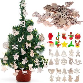 KKBES 150 PCS Mini Christmas Wood Slices Christmas Wooden Ornaments Christmas Wood Chip for DIY Crafts, 30 Patterns in Kuwait