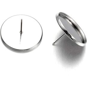 Craftdady 50Pcs Stainless Steel Stud Earring Cabochon Setting Post Cup Bezel Tray Earring Blanks Fit for 20mm