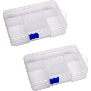 Yinpecly Component Storage Box - PP Fixed 6 Grids Single Buckles Electronic Component Containers Tool Boxes Clear White 4.72"x3.35"x0.91" 1pcs