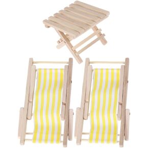 STOBOK Beach Accessories 3 Pcs Miniature Beach Chair Foldable Wooden Beach Chair Mini Lounge Chair Model Stripe Sunbath Chair and Desk Set Adorn for Kids Adults (Purple) Tiny Home