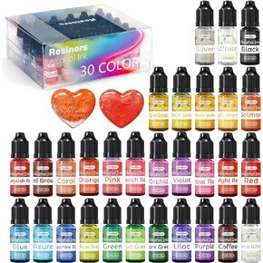حبر كحول راتنجات لراتنجات الإيبوكسي - 30 لونًا حبر قائم على الكحول عالي التركيز، صبغة طلاء راتنجات الإيبوكسي لطبق بيتري الراتنج، كوستر، طلاء، كوب بهلوان، صناعة المجوهرات (10 مل لكل منها) in Kuwait