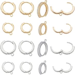 سوبر فايندينج 16 قطعة من الاقراط الحلقية النحاسية بـ4 انماط من الزركونيا المكعب، اقراط حلقية من البلاتين الذهبي لصنع المجوهرات، دبوس: 0.8~0.9 ملم in Kuwait