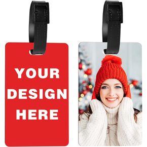 Personalized Luggage Tags for Suitcase Bulk Leather Custom Luggage Name Tags Identifiers with Photo Text Logo Customized Travel Golf Bag Tags with Strap for Women Men