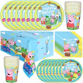 Treasures Gifted Officially Licensed Peppa Pig Birthday Party Supplies - Serves 16 Guests, Dinnerware Deluxe Set Peppa Pig Party Supplies, Peppa Pig Tablecloth, Peppa Pig Plates, Peppa Pig Cups & More in Saudi Arabia
