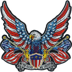 nuttui in God We Trust American Eagle Patriotic Large Embroidered Motorcycle Jacket & Biker Vest Back Patch in Kuwait