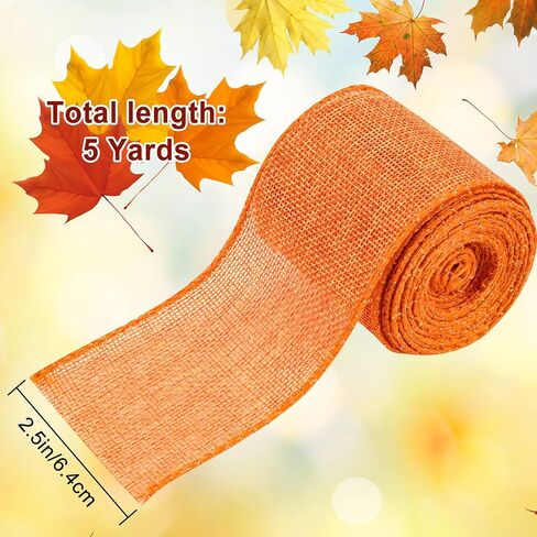 Whaline 6 Rolls Thanksgiving Fall Burlap Ribbon 30 Yard Orange Plaid Autumn Harvest Ribbon Pumpkin Fall Leaves Wired Edge Wrapping Ribbon Rustic Craft Ribbon for Wreath Floral Bows Craft Decor, 2.5In in Saudi Arabia