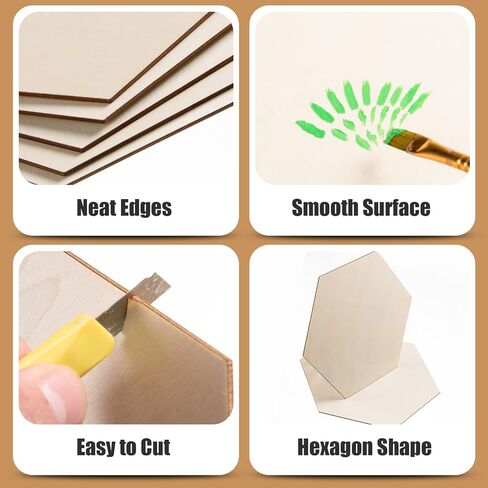 6 Pack Unfinished Wooden Hexagon Cutouts 12 x 10.2 Inch Wooden Hexagon Blanks Slices Natural Wood Hexagon Shape Plaque Board for DIY Crafts Painting Staining Coaster Home Honeycomb Decor in Saudi Arabia