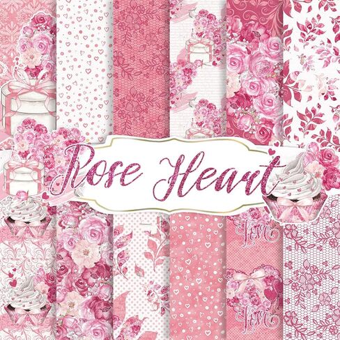 Whaline 24 Sheets Valentine Pattern Paper Watercolor Floral Scrapbook Specialty Paper Pink Rose Heart Double Sided Decorative Craft Paper for DIY Card Making Photo Album Decor, 11.8 x 11.8 Inch in Saudi Arabia