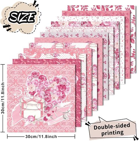 Whaline 24 Sheets Valentine Pattern Paper Watercolor Floral Scrapbook Specialty Paper Pink Rose Heart Double Sided Decorative Craft Paper for DIY Card Making Photo Album Decor, 11.8 x 11.8 Inch in Saudi Arabia