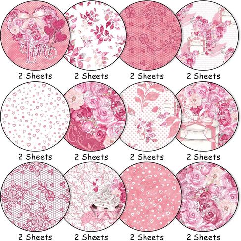 Whaline 24 Sheets Valentine Pattern Paper Watercolor Floral Scrapbook Specialty Paper Pink Rose Heart Double Sided Decorative Craft Paper for DIY Card Making Photo Album Decor, 11.8 x 11.8 Inch in Saudi Arabia