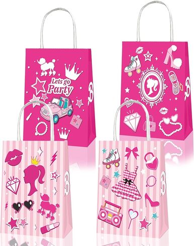 25 قطعة من حقائب الهدايا الوردية من Aoerfes، حقائب هدايا للأميرات، حقائب هدايا للحفلات باللون الوردي الساخن مع مقابض للفتيات، حقائب هدايا للحفلات ذات طابع الأميرات in Kuwait