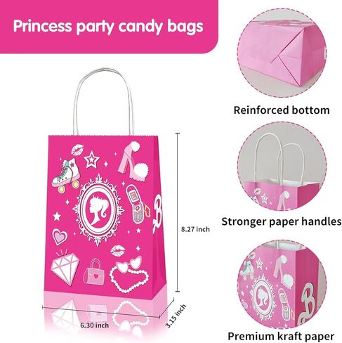 25 قطعة من حقائب الهدايا الوردية من Aoerfes، حقائب هدايا للأميرات، حقائب هدايا للحفلات باللون الوردي الساخن مع مقابض للفتيات، حقائب هدايا للحفلات ذات طابع الأميرات in Kuwait