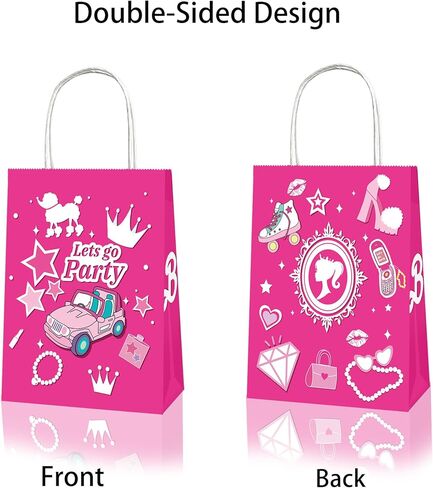 25 قطعة من حقائب الهدايا الوردية من Aoerfes، حقائب هدايا للأميرات، حقائب هدايا للحفلات باللون الوردي الساخن مع مقابض للفتيات، حقائب هدايا للحفلات ذات طابع الأميرات in Kuwait