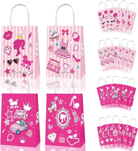 25 قطعة من حقائب الهدايا الوردية من Aoerfes، حقائب هدايا للأميرات، حقائب هدايا للحفلات باللون الوردي الساخن مع مقابض للفتيات، حقائب هدايا للحفلات ذات طابع الأميرات in Kuwait